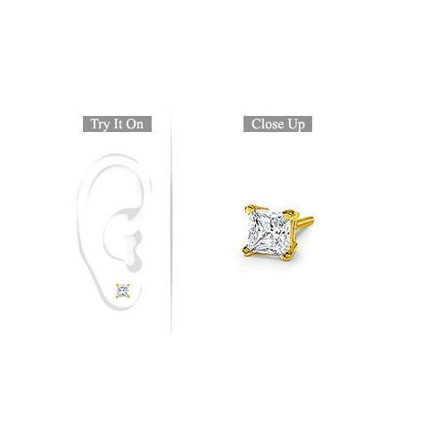 Mens 14K Yellow Gold : Princess Cut Diamond Stud Earring - 0.50 CT. TW.-JewelryKorner-com