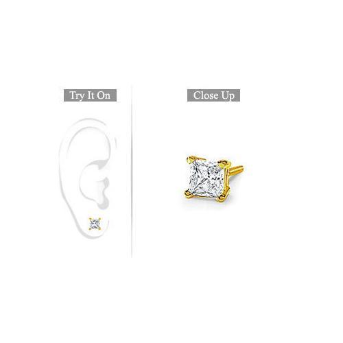 Mens 14K Yellow Gold : Princess Cut Diamond Stud Earring - 0.75 CT. TW.-JewelryKorner-com