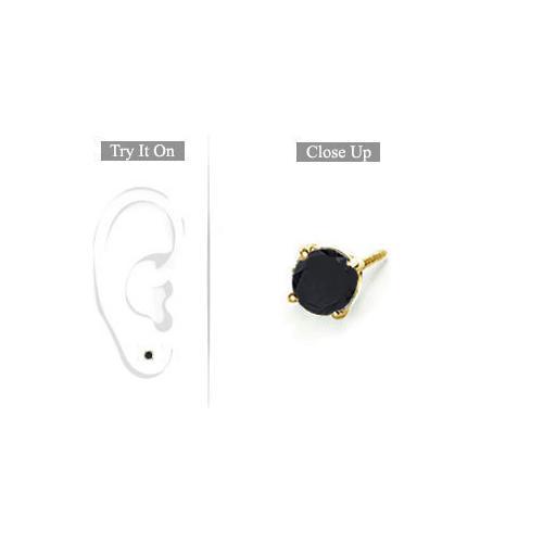 Mens 14K Yellow Gold : Round Black Diamond Stud Earring - 0.25 CT. TW.-JewelryKorner-com
