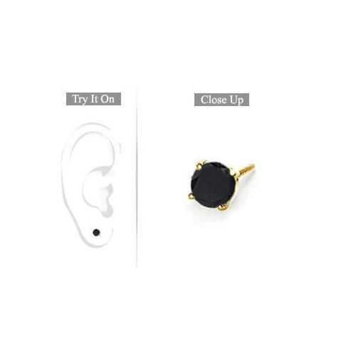 Mens 14K Yellow Gold : Round Black Diamond Stud Earring - 0.50 CT. TW.-JewelryKorner-com