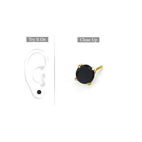 Mens 14K Yellow Gold : Round Black Diamond Stud Earring -1.00 CT. TW.-JewelryKorner-com