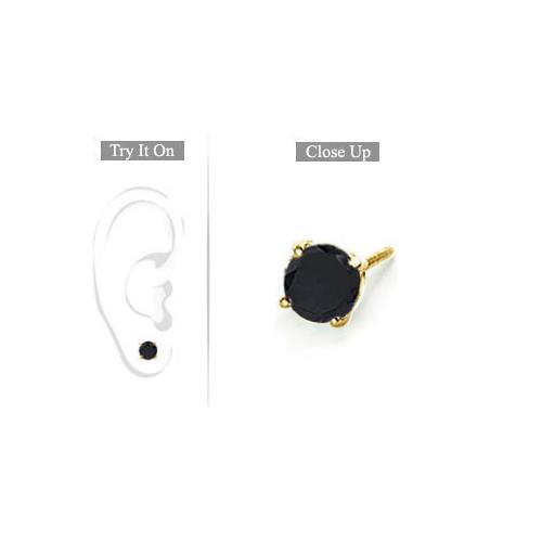 Mens 14K Yellow Gold : Round Black Diamond Stud Earring - 1.50 CT. TW.-JewelryKorner-com