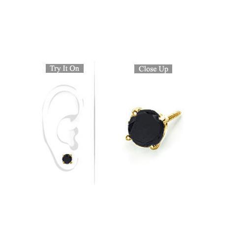 Mens 14K Yellow Gold : Round Black Diamond Stud Earring -2.00CT. TW.-JewelryKorner-com