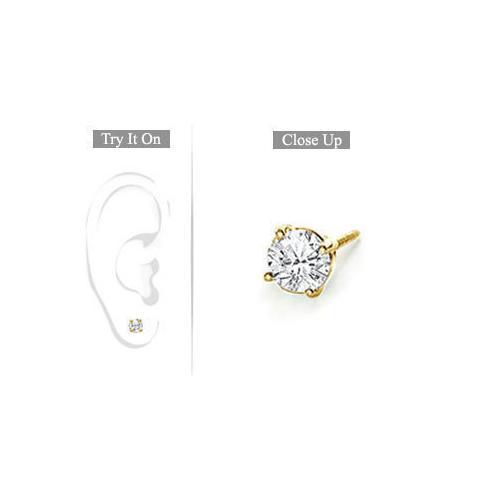 Mens 14K Yellow Gold : Round Diamond Stud Earring - 0.33 CT. TW.-JewelryKorner-com
