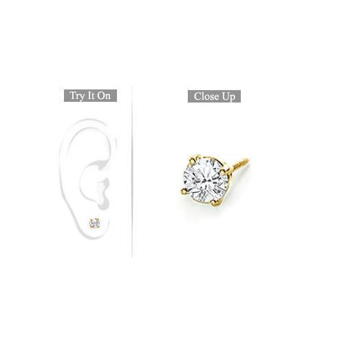 Mens 14K Yellow Gold : Round Diamond Stud Earring - 0.50 CT. TW.-JewelryKorner-com