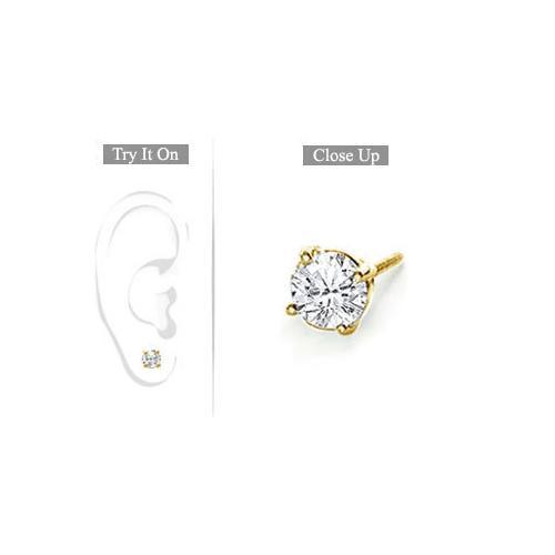 Mens 14K Yellow Gold : Round Diamond Stud Earring - 0.75 CT. TW.-JewelryKorner-com