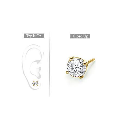 Mens 14K Yellow Gold : Round Diamond Stud Earring - 1.00 CT. TW.-JewelryKorner-com