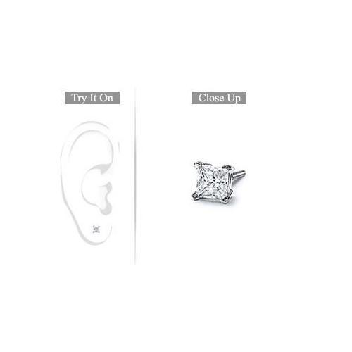 Mens 18K White Gold : Princess Cut Diamond Stud Earring 0.25 CT. TW.-JewelryKorner-com