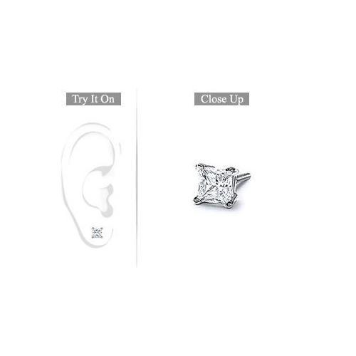 Mens 18K White Gold : Princess Cut Diamond Stud Earring 0.50 CT. TW.-JewelryKorner-com