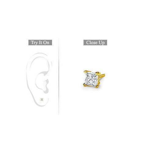 Mens 18K Yellow Gold : Princess Cut Diamond Stud Earring 0.15 CT. TW.-JewelryKorner-com