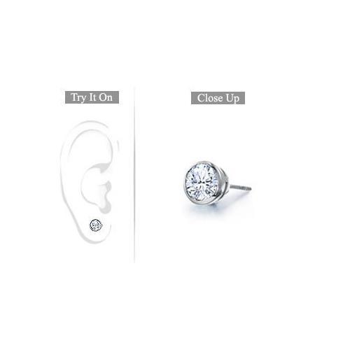 Mens Platinum : Bezel Set Round Diamond Stud Earring - 0.25 CT. TW.-JewelryKorner-com