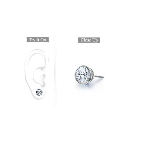 Mens Platinum : Bezel Set Round Diamond Stud Earring - 0.50 CT. TW.-JewelryKorner-com