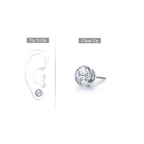Mens Platinum : Bezel Set Round Diamond Stud Earring - 0.75 CT. TW.-JewelryKorner-com