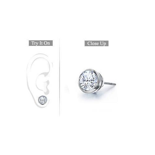 Mens Platinum : Bezel Set Round Diamond Stud Earring - 1.00 CT. TW.-JewelryKorner-com