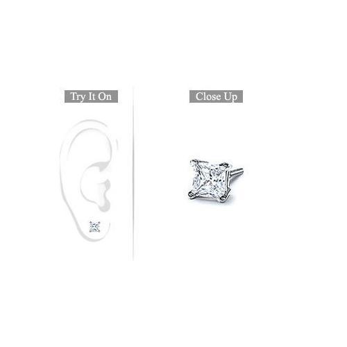 Mens Platinum : Princess Cut Diamond Stud Earring - 0.50 CT. TW.-JewelryKorner-com