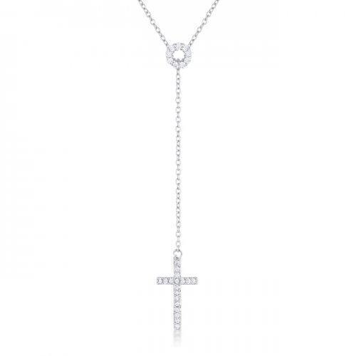 Miranda 0.3ct Cz Rhodium Classic Lariat Cross Necklace (pack of 1 ea)-JewelryKorner-com