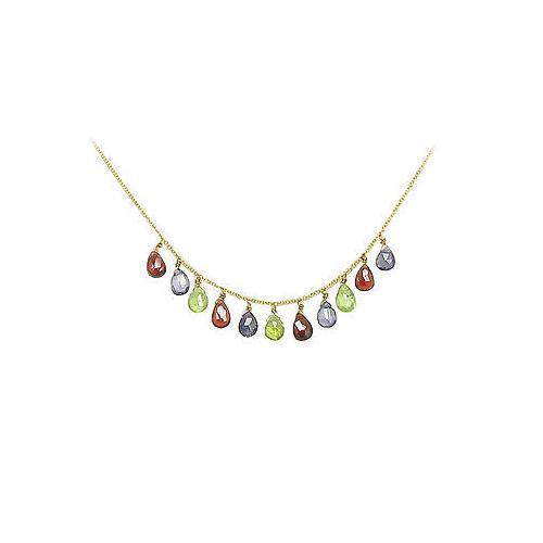 Multicolor Gemstone Necklace : 14K Yellow Gold - 7.00 CT TGW-JewelryKorner-com