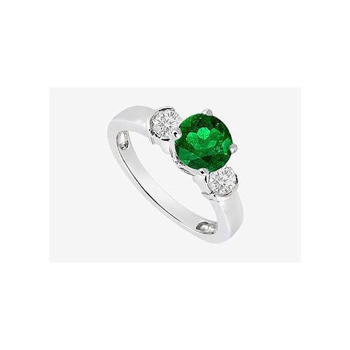 Natural Emerald Engagement Rings with side Diamond in 14K White Gold 0.70 Carat TGW-JewelryKorner-com
