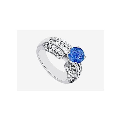 Natural Sapphire with side Diamond Engagement Ring 1.80 carat TGW in 14K White Gold-JewelryKorner-com