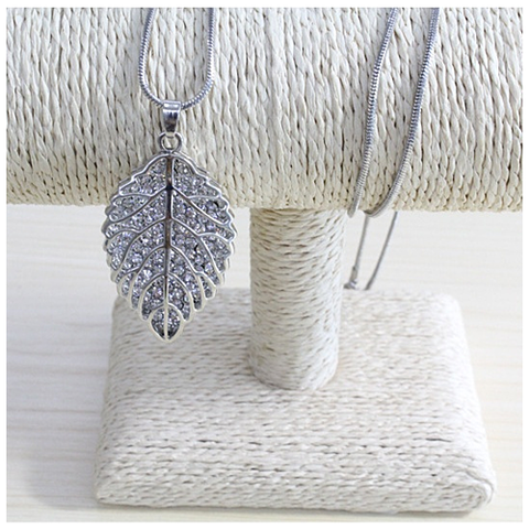 New Leaf Diamond Crystal Necklace-JewelryKorner-com