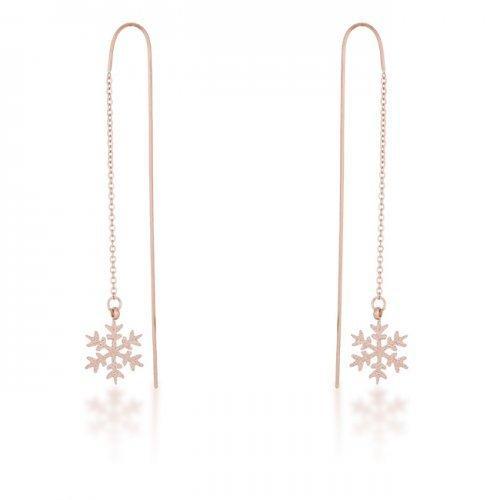 Noelle Rose Gold Stainless Steel Snowflake Threaded Drop Earrings (pack of 1 ea)-JewelryKorner-com