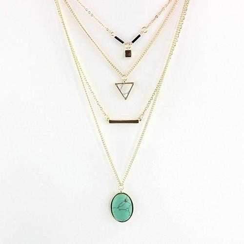 Oliva 4 Layered Necklace In Rose Quartz And Turquoise Stone-JewelryKorner-com