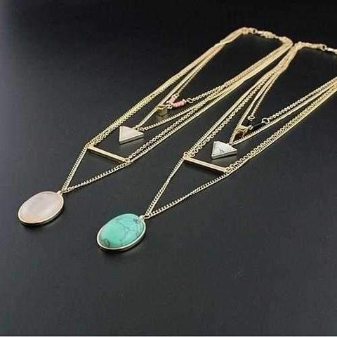 Oliva 4 Layered Necklace In Rose Quartz And Turquoise Stone-JewelryKorner-com