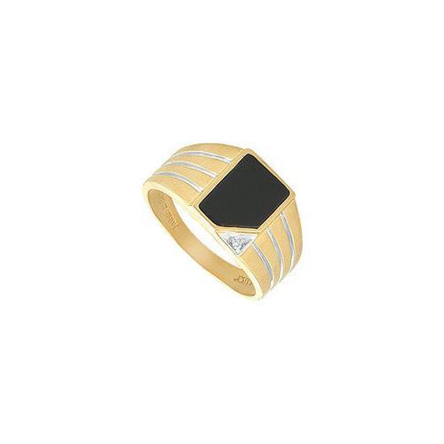 Onyx and Diamond Mens Ring : 14K Yellow Gold-JewelryKorner-com