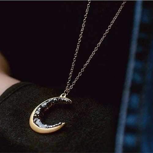 Over The Moon Long Necklace With Crescent Moon Pendant-JewelryKorner-com