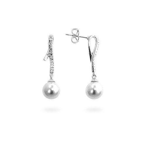 Pearl Cubic Zirconia Dangle Earrings (pack of 1 ea)-JewelryKorner-com