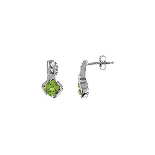 Peridot and Diamond Earrings : 14K White Gold - 1.00 CT TGW-JewelryKorner-com