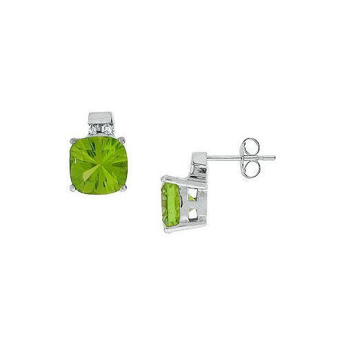 Peridot and Diamond Earrings : 14K White Gold - 3.00 CT TGW-JewelryKorner-com