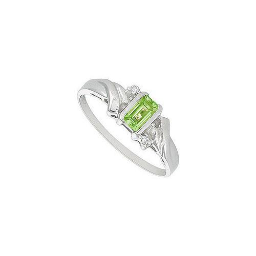 Peridot and Diamond Ring : 14K White Gold - 1.00 CT TGW-JewelryKorner-com