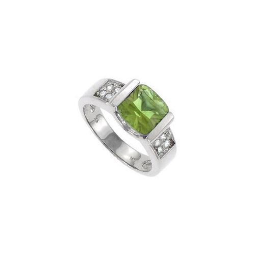 Peridot and Diamond Ring : 14K White Gold - 3.00 CT TGW-JewelryKorner-com