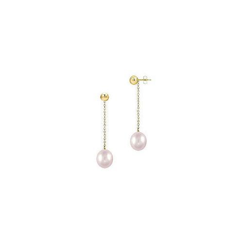 Pink Akoya Cultured Pearl Earrings : 14K Yellow Gold 7 MM-JewelryKorner-com