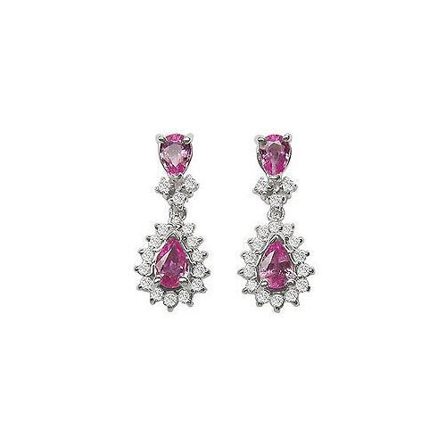 Pink Sapphire and Diamond Earrings : 14K White Gold - 2.50 CT TGW-JewelryKorner-com