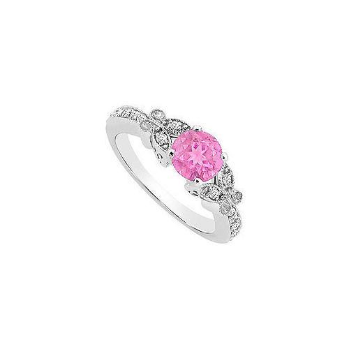 Pink Sapphire and Diamond Engagement Ring : 14K White Gold - 0.66 CT TG-JewelryKorner-com