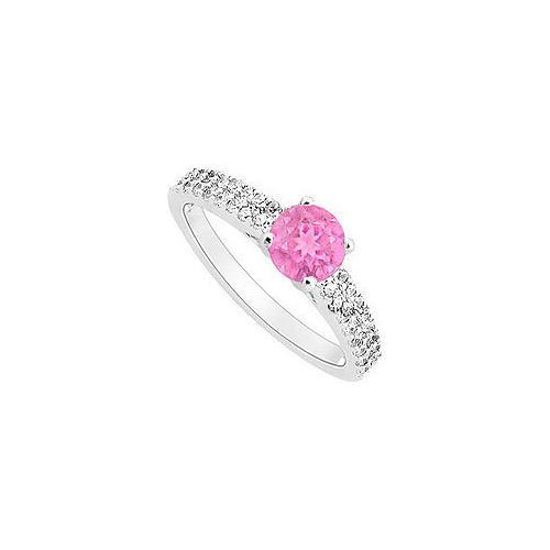 Pink Sapphire and Diamond Engagement Ring : 14K White Gold - 0.75 CT TGW-JewelryKorner-com