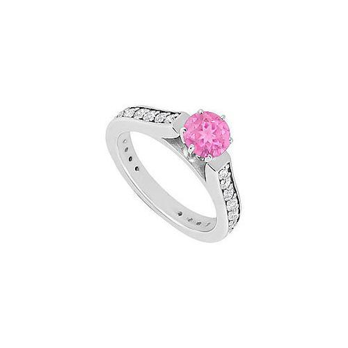 Pink Sapphire and Diamond Engagement Ring : 14K White Gold 1.00 CT TGW-JewelryKorner-com