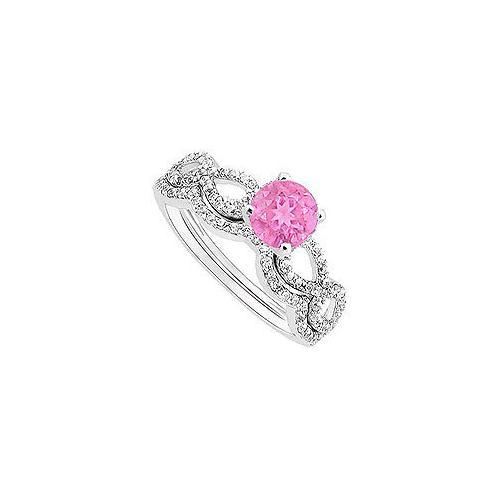 Pink Sapphire and Diamond Engagement Ring with Wedding Band Set : 14K White Gold - 0.65 CT TGW-JewelryKorner-com