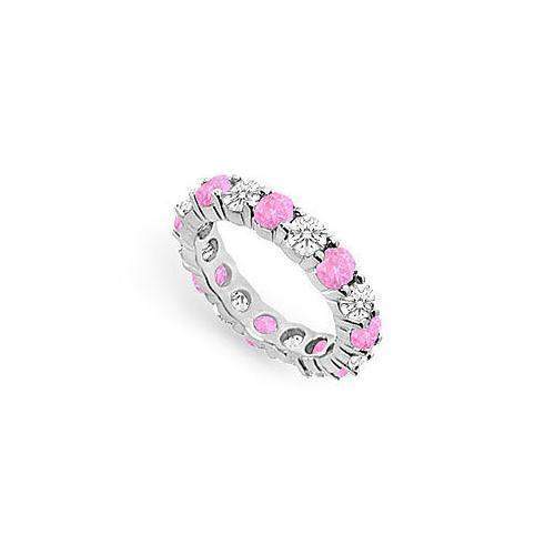 Pink Sapphire and Diamond Eternity Band : 14K White Gold  3.00 CT TGW-JewelryKorner-com