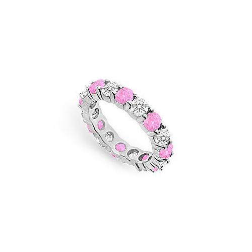 Pink Sapphire and Diamond Eternity Band : 18K White Gold  3.00 CT TGW-JewelryKorner-com