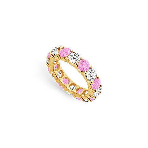 Pink Sapphire and Diamond Eternity Band : 18K Yellow Gold  5.00 CT TGW-JewelryKorner-com