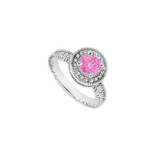 Pink Sapphire and Diamond Halo Engagement Ring : 14K White Gold - 1.50 CT TGW-JewelryKorner-com