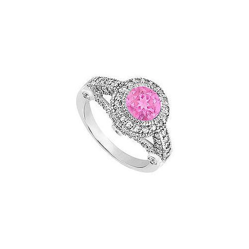 Pink Sapphire and Diamond Halo Engagement Ring : 14K White Gold - 1.75 CT TGW-JewelryKorner-com