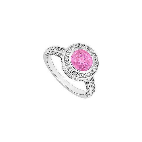 Pink Sapphire and Diamond Halo Engagement Ring : 14K White Gold - 2.00 CT TGW-JewelryKorner-com