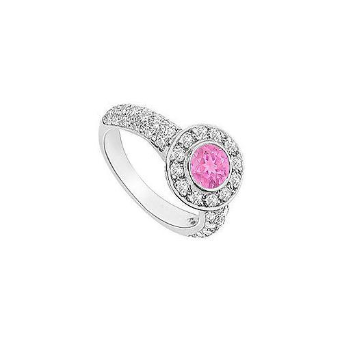 Pink Sapphire and Diamond Halo Engagement Ring : 14K White Gold - 2.25 CT TGW-JewelryKorner-com