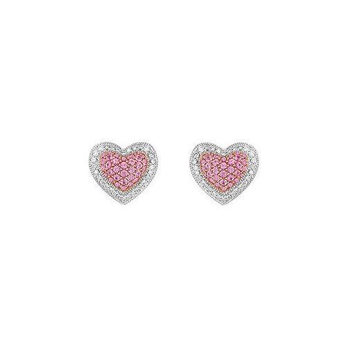 Pink Sapphire and Diamond Heart Earrings : 14K White Gold - 1.50 CT TGW-JewelryKorner-com