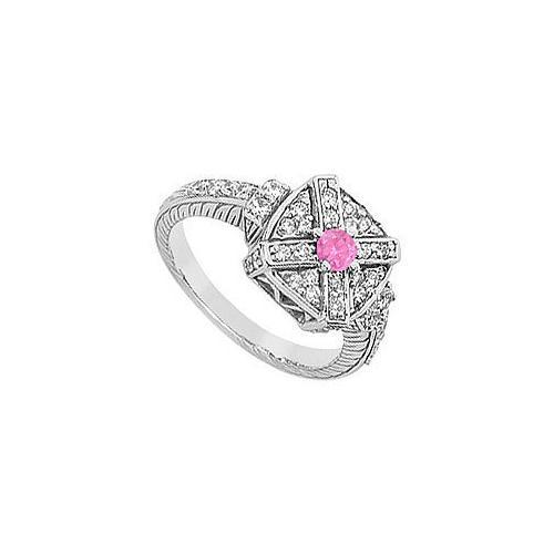 Pink Sapphire and Diamond Ring : 14K White Gold - 0.75 CT TGW-JewelryKorner-com