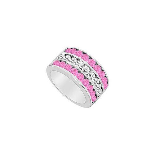 Pink Sapphire and Diamond Row Ring : 14K White Gold - 2.50 CT TGW-JewelryKorner-com
